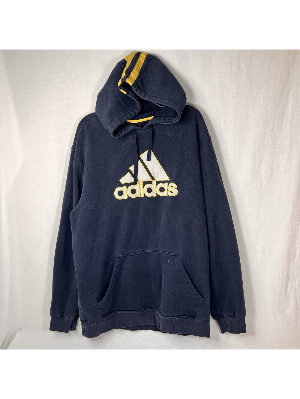 Vintage Adidas Hoodie Mens XL Blue Faded Pullover Sweatshirt Big Logo Y2K